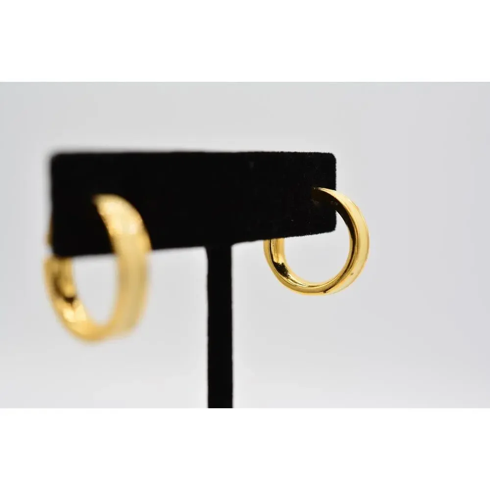 Crown Trifari Vintage Clip On Earrings Hoops Off White Enamel Gold Signed BinAB